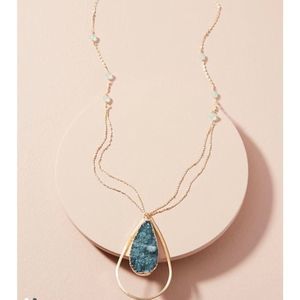 Anthropologie Turquoise Druzy Teardrop Necklace NWT
